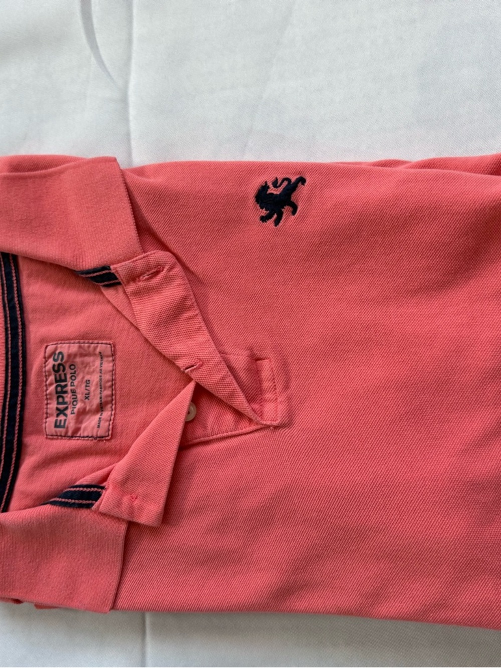 Express Coral-Red Polo with Navy Trim